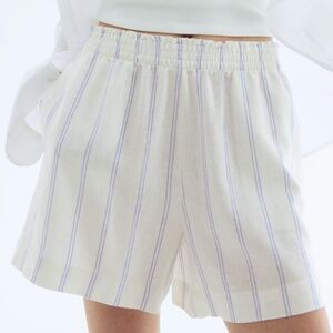 H&M Linen Blend Pull On Shorts, White Striped , Size Small